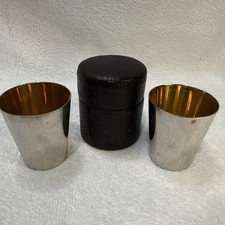 Vintage Traveling Cups with gold tone. Leather Case HolderTrademark And R