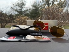 RAY-BAN RB3556 Octagonal Sunglasses Polished Gold Frame 53mm Brown Lens