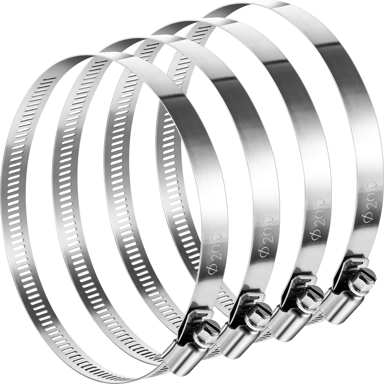 4 Pack 8 Inch Adjustable Stainless Steel Hose Pipe Tube Clamps