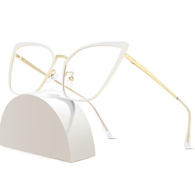 ROWCHIC Large Cat Eye Blue Light Blocking Glasses Women White Gold Clear Lens