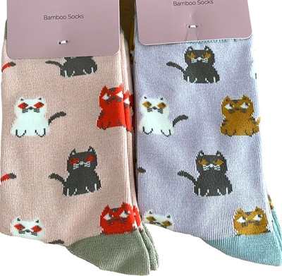Katzen Socken Katzenmuster 2 Paar Pack rosa flieder lila süß Kätzchen Größe 3 - 7 neu