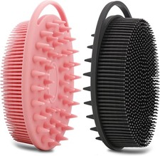 2 Pack Silicone Body Scrubber Shower Brush Scalp Massager Exfoliating Tool Set