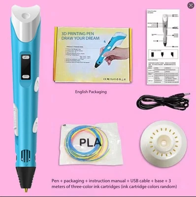 Electronic 3D Printing Pen for Kids LCD Screen, PLA Filament, DIY Art Tool