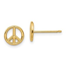 8mm 3D Peace Sign Post Earrings in 14k Yellow Gold