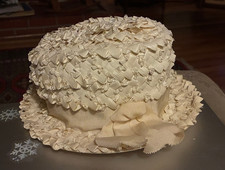 Vintage 60's Girls White Raffia Woven Hat Brim w Grosgrain 20" Looks Like A Cake