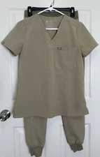 FIGS Women's Zamora 2.0 Jogger Scrub Pants/Top SET Khaki Size XS