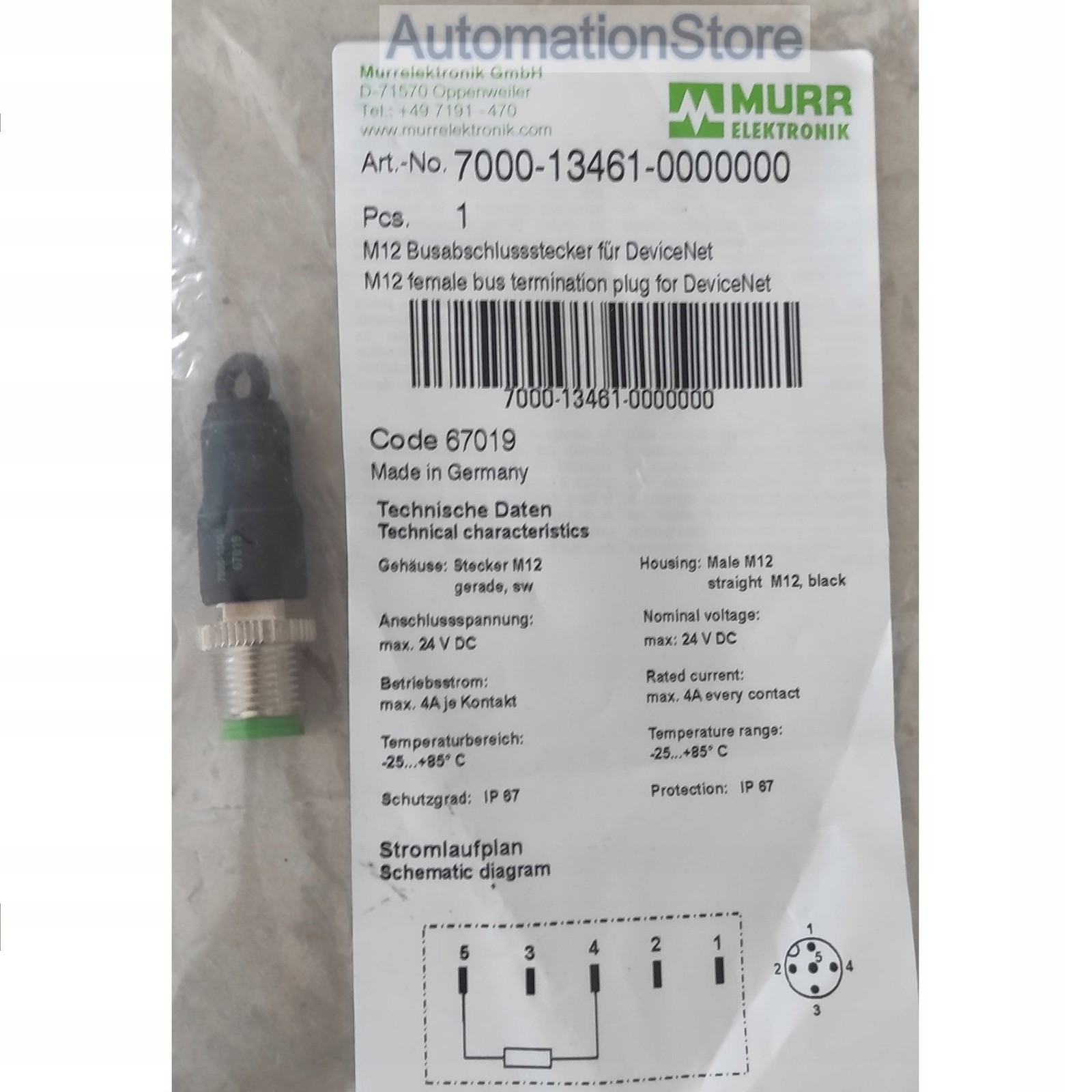 M12 Murr Connector 7000-13461-0000000 1pc