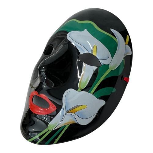 Vintage 1981 Vandor Pelzman Black Lacquer Ceramic Face Mask 8" Callalily Design - Picture 2 of 6