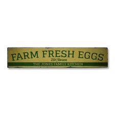 Farm Fresh Eggs, Custom Family Name - Rustic Distressed Wood Sign