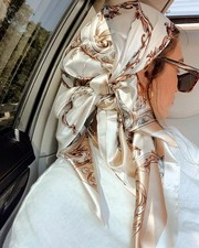 35.5inch / 90cm Silk Feel Printed Hijab, Neck Scarf, Hair Wrap  Fashion Bandana