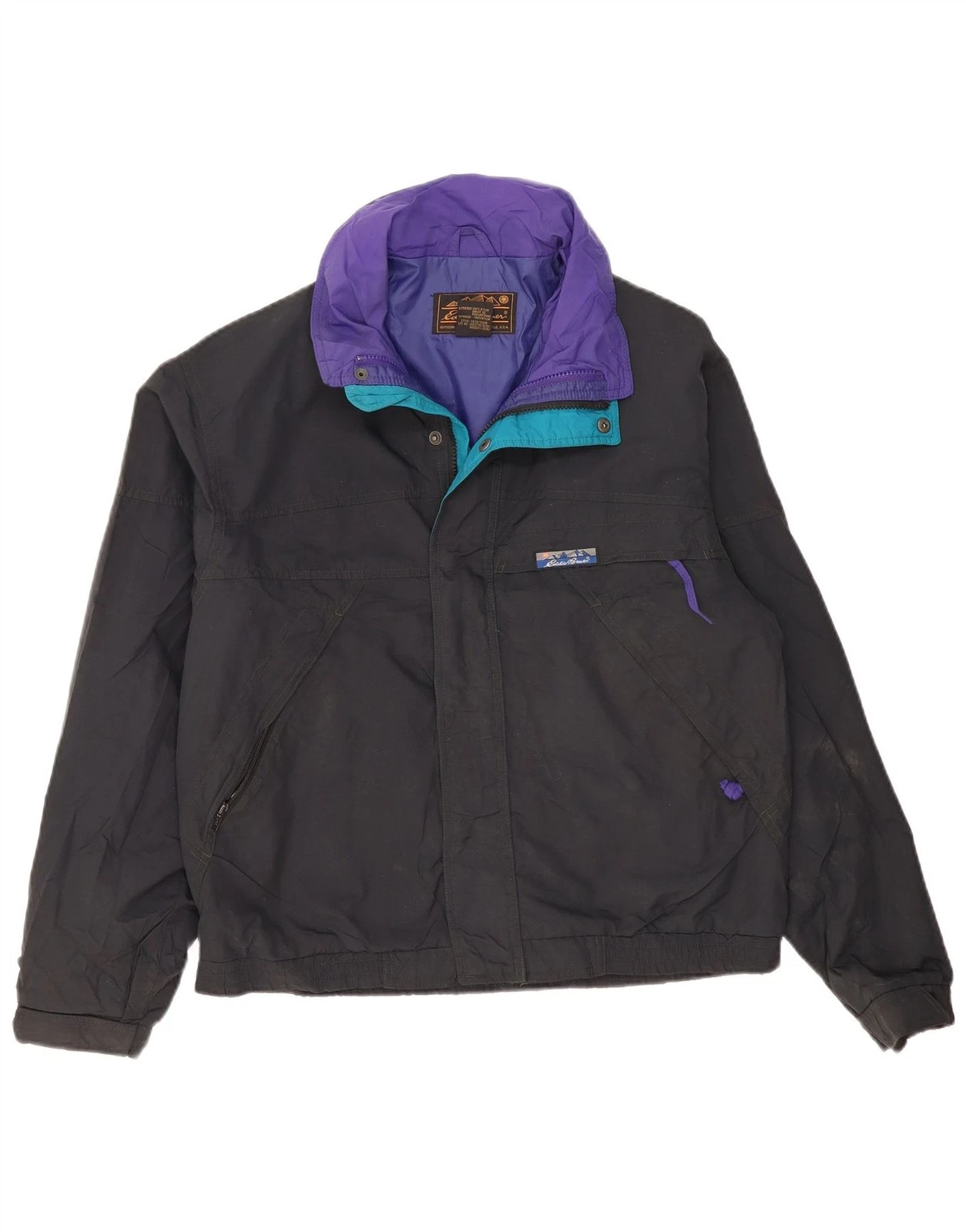 Eddie Bauer Mens Windbreaker Jacket UK 36 Small Black Nylon AF16
