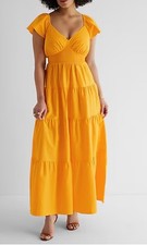 Yellow Express Women’s Flutter Sleeve Multi Tiered Maxi Dress