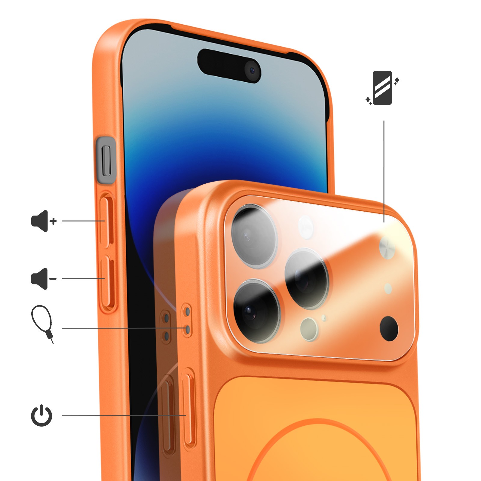 Coque iPhone 14 Pro Max rigide orange mat protection dorsale de marque Avizar