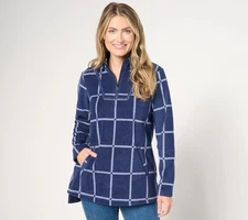Susan Graver Printed Fleece Pullover Tunic Shirt Navy XL New