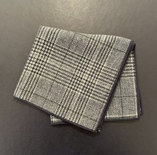 Black White Glen Plaid Wool w/ Black Trim Pocket Square