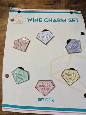 The Ring Boxes Bridal Party Diamond Shaped Wine Charm Set 6 pcs New