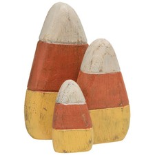 Wooden Candy Corn Table Sitters Fall Decor Set of Three Multicolor Halloween