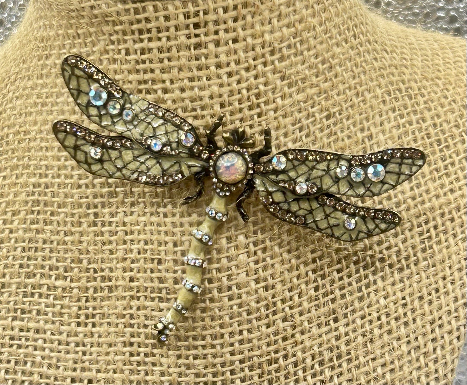 Dragonfly Brooch By Joan Rivers Large Rhinestone Enamel Vintage 15th Anniversary