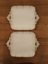 2 antike Servierplatten Sarreguemines – Utzschneider & Cie – Weiß & Gold