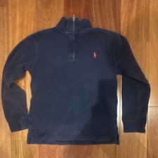 Polo Ralph Lauren Boys Navy Cotton 1/4 Zip Sweater Size M 10-12 Long Sleeve