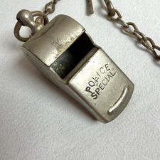 Vintage POLICE SPECIAL Whistle Heavy Plated Chrome Metal Made in USA Chain