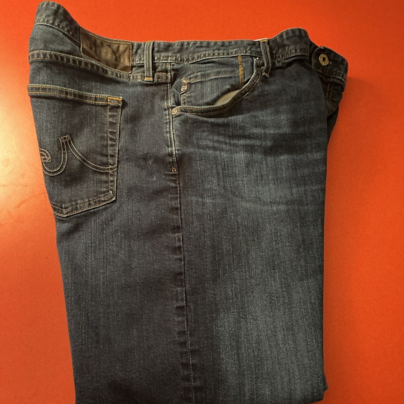 AG Adriano Goldschmied Men's Blue Denim Straight Jeans Slim Fit Mid Rise Dark