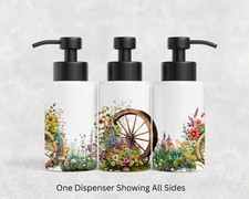 Floral Stainless Steel Soap Dispenser: Wagon Wheel Design, 18 Oz Bottle