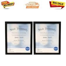 (2 Pack) 8.5x11 Document Picture Frame Certificate Wall Home Office Decor, Black