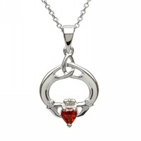 Silver Irish Celtic Claddagh Trinity Knot Garnet January Birthstone Necklace Silver Irish Celtic Claddagh Trinity Knot Garnet January Birthstone Necklace