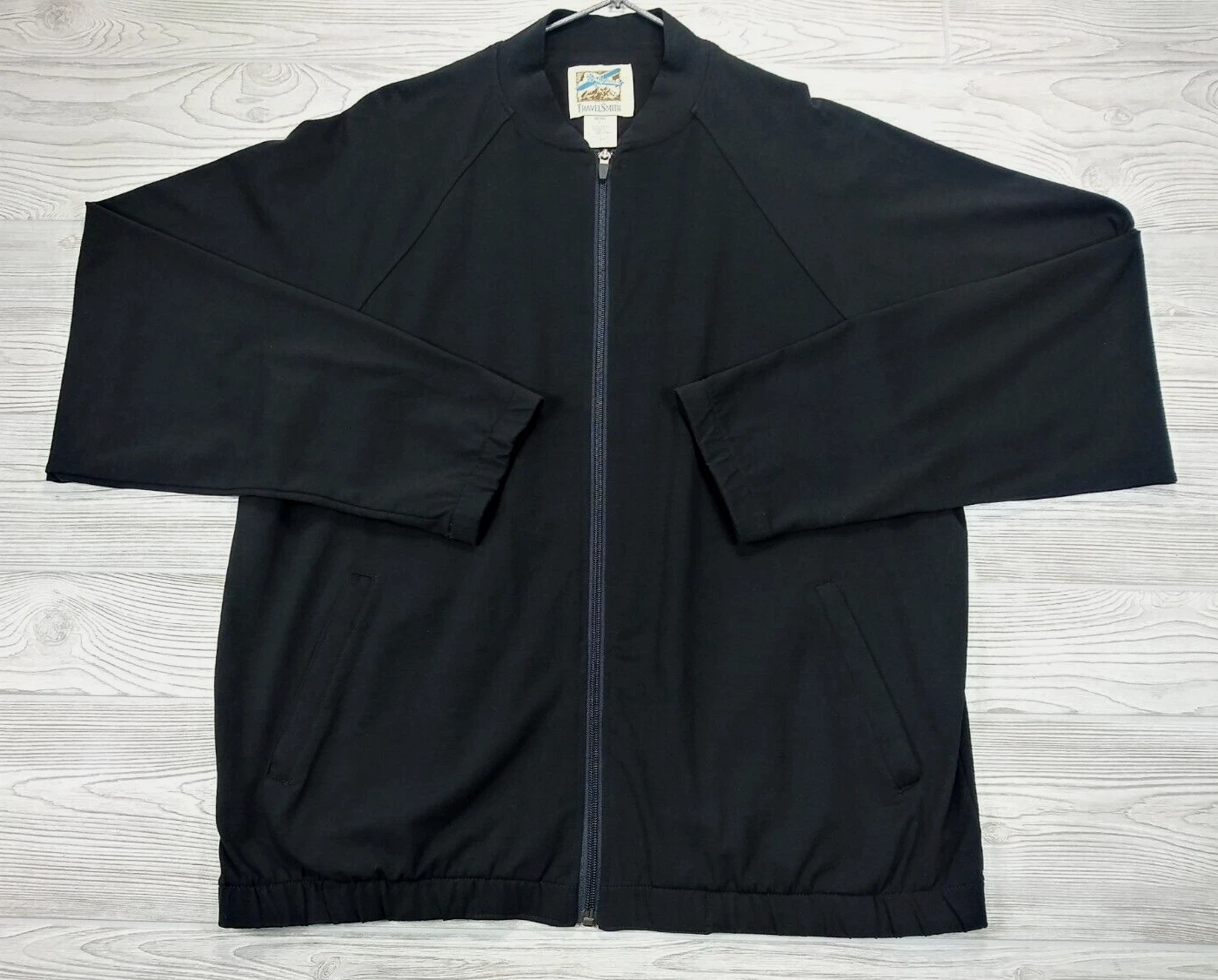 Vintage TravelSmith Jacket Large Black Full Zip Lightweight Outerwear USA #8920