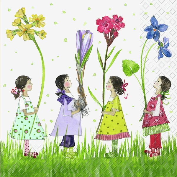 "20 Servietten \"Tadita\" MäDchen FrüHling Blumen Kinder *33X33 Kerstin Heß Krokus"-image