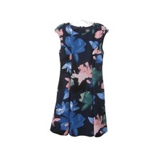 VINCE CAMUTO Navy w/ Oversized Pink Blue Green Flower Print Cap Sleeve Dress 6