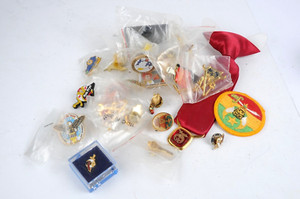 Vintage Lot of Shriner Mason Miniature Clip On Tie Red + Patch & Pins