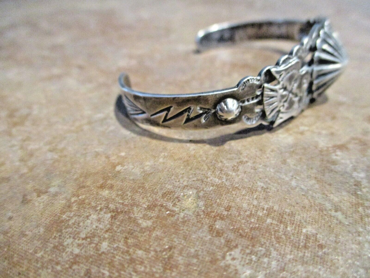 OLD PAWN NAVAJO Sterling Silver APPLIED THUNDERBIRD Bracelet View 4