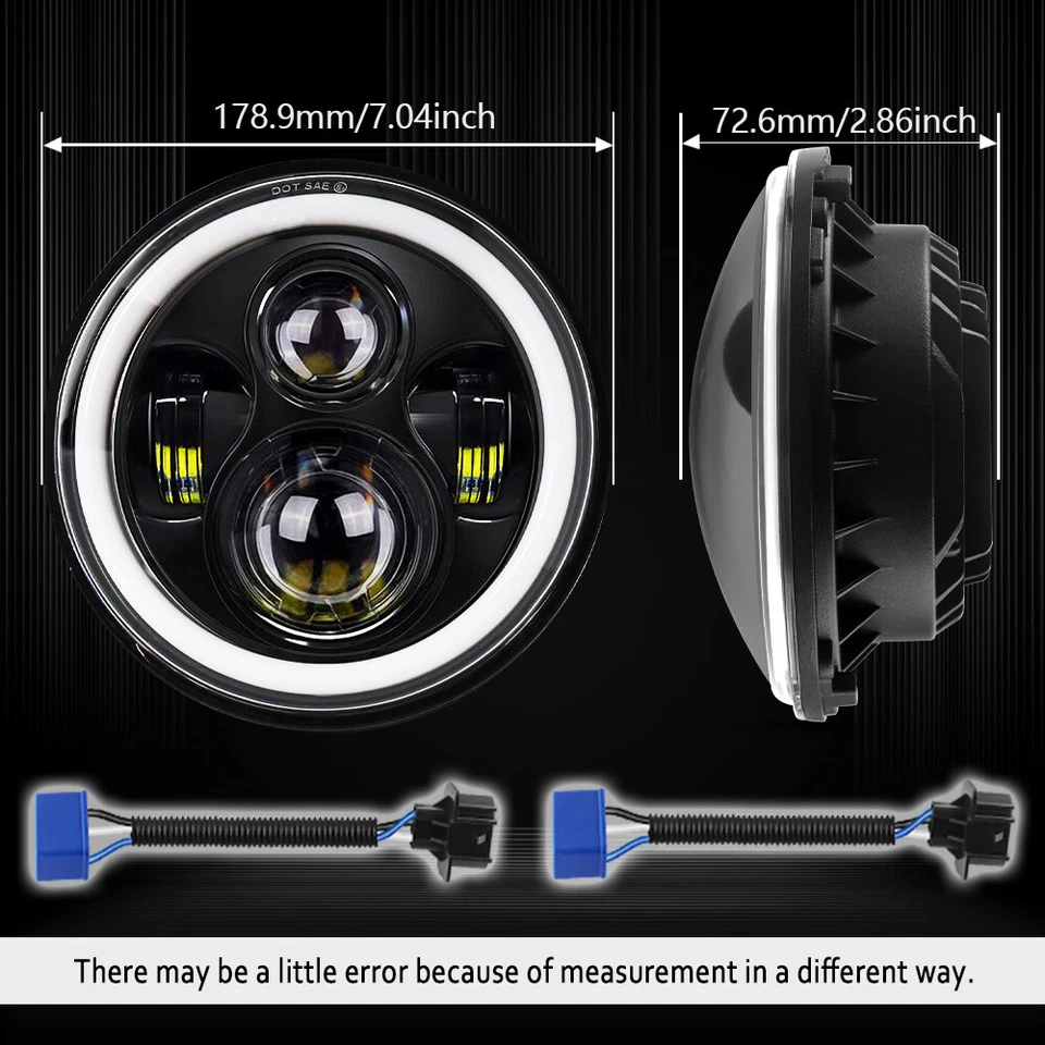 Black DOT 7" Round Led Headlight Green Halo fit Chevy Truck C10 C20 C30 K10 LUV - Image 3 of 4