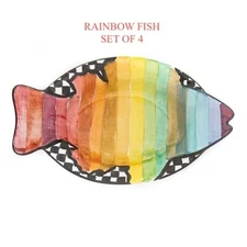Mackenzie Rainbow Fish Small Dish Childs Set Of 2 New