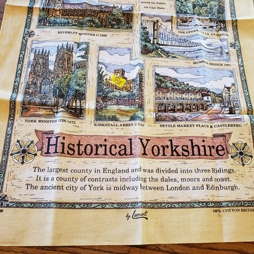 VTG Tea Towel Yorkshire England Historical 30" x 18" New with Orig Price Tag - Picture 3 of 12