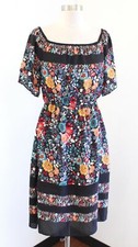 Ann Taylor Loft Black Multi Color Floral On / Off Shoulder Dress Peasant PS SP