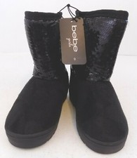 bebe Girls Black Faux Suede Sequined Boots Children Size 9 Slip On NWT
