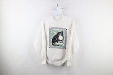 Vintage 90s Country Primitive Womens Medium Distressed Flower Cat Sweatshirt