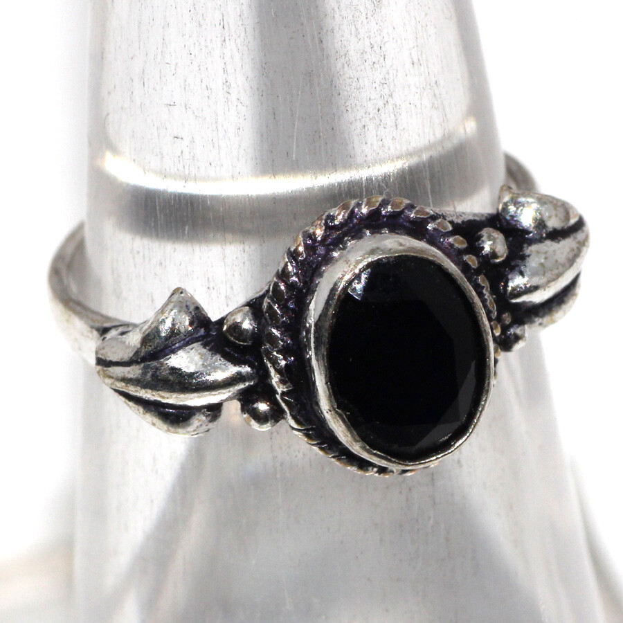 925 Silver Plated-Black Onyx Ethnic Tiny Ring Gemstone Jewelry Us 5.5 JW