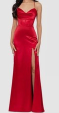 Blondie Nites Womens Junior's Red Draped Lace Up Satin Gown Dress Size 13