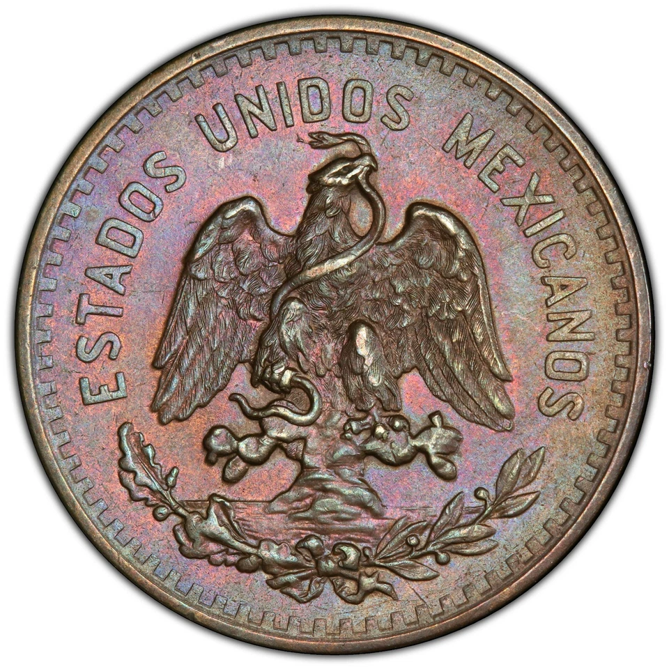 1914 Mexico 5 Centavos, PCGS "Cleaned-UNC Detail", Beautiful Toning, Well Struck - Image 2 of 4