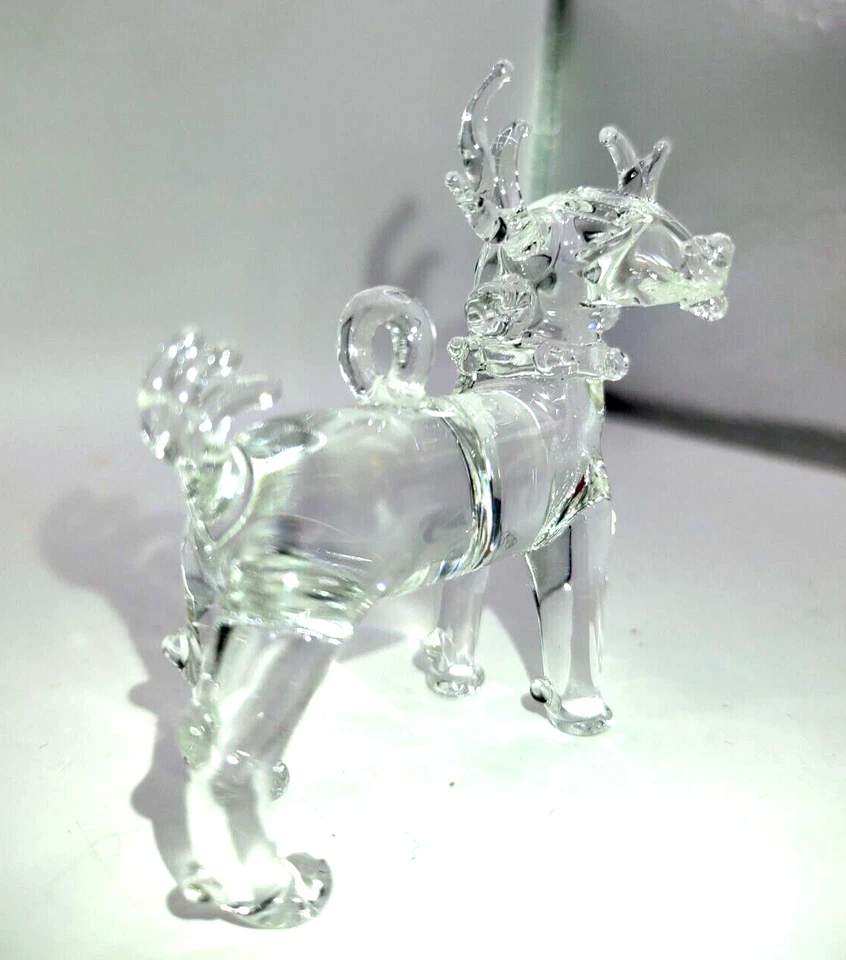 Árbol de Navidad de reno de vidrio transparente hecho a mano vintage adorno de vacaciones 2 1/4" Foto 2 de 4