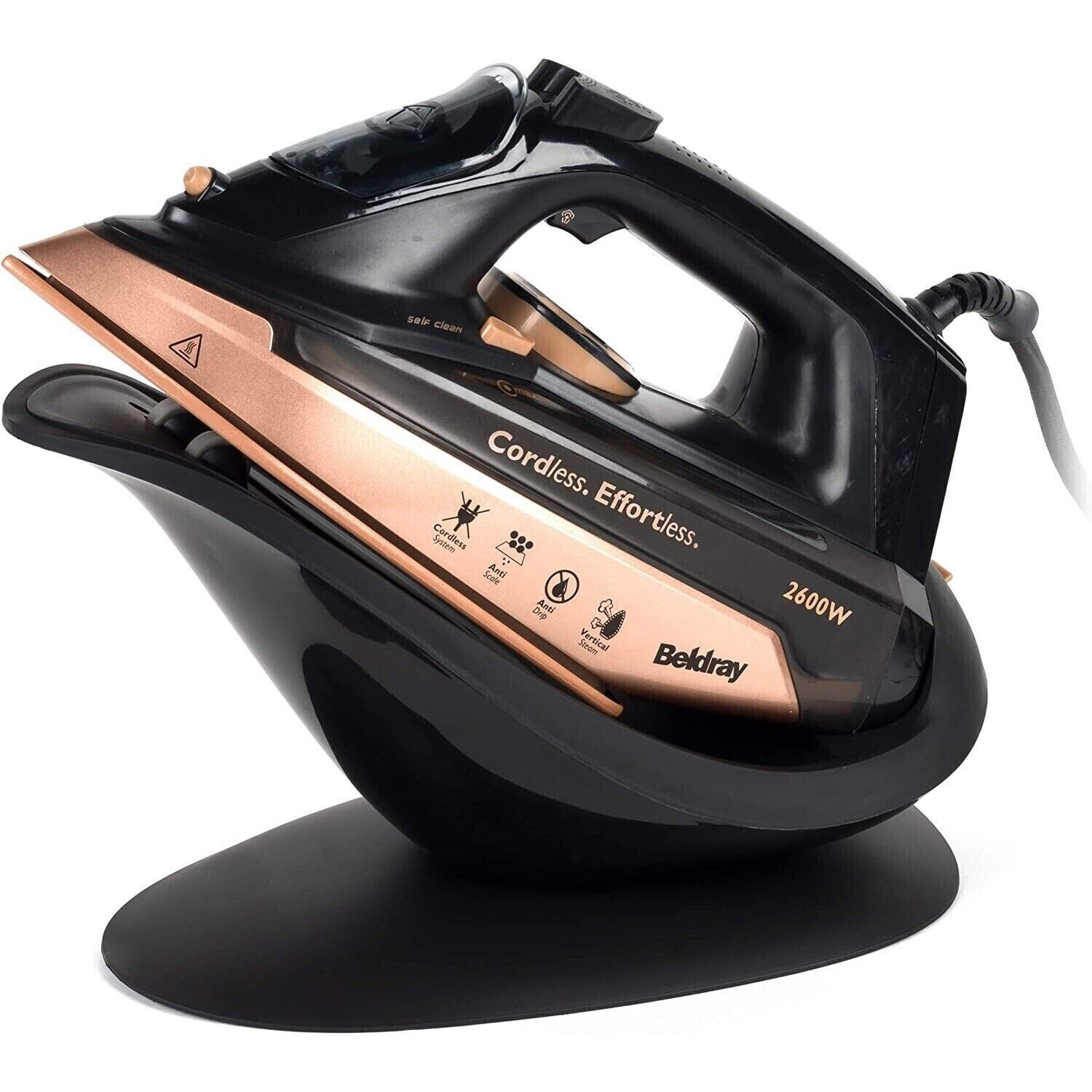 Beldray Cordless Steam Iron With Stand 2 in 1 300 ml Tank 2600 W Rose Gold/Black