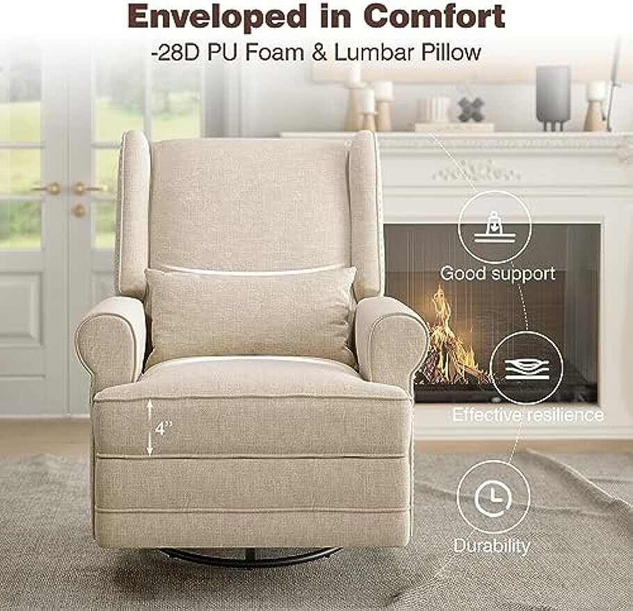Swivel Nursery Glider Recliner Comfy Upholstered Chair Swivel Rocking Chair | eBay