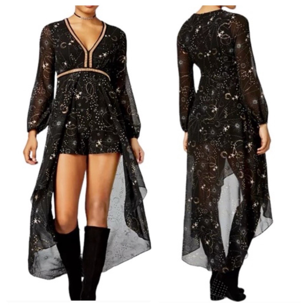 Star Wars Romper Dress Black Gold Metallic Stars Junior Size S The Last Jedi