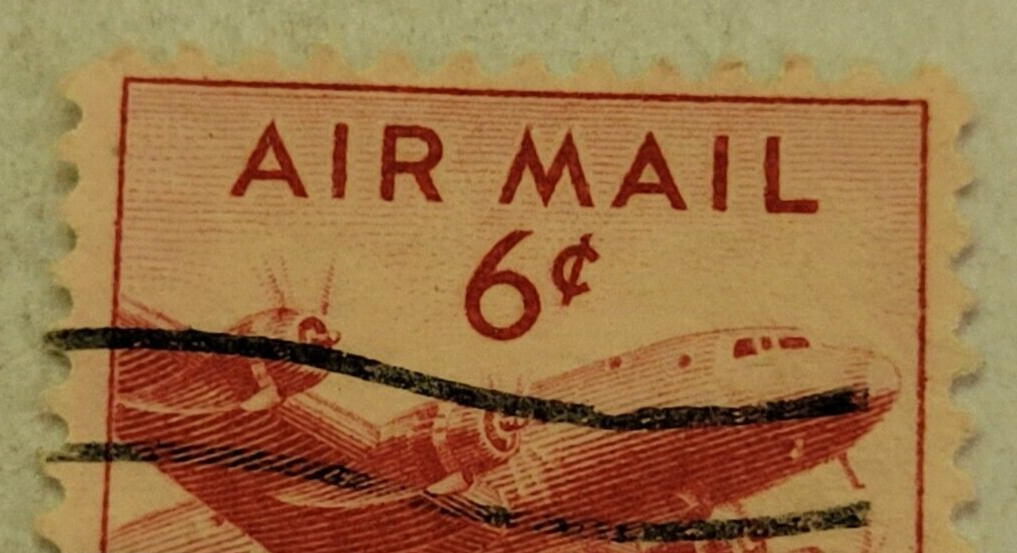 United States Postage ~ AIR MAIL ~ Red 6₵ Cent Stamp ~ Cancelled