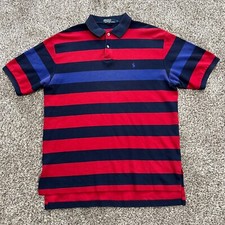 VTG Polo Ralph Lauren Striped Polo Shirt Men's L Red Blue Short Sleeve Pony