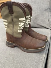 Durango Mens Brown/Army Green Leather Rebel USA Cowboy Boots